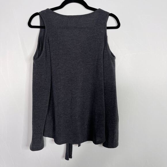 Entro Heather Gray Small Cold Shoulder Long Sleeve Button Front Top Tie Front - Picture 2 of 6